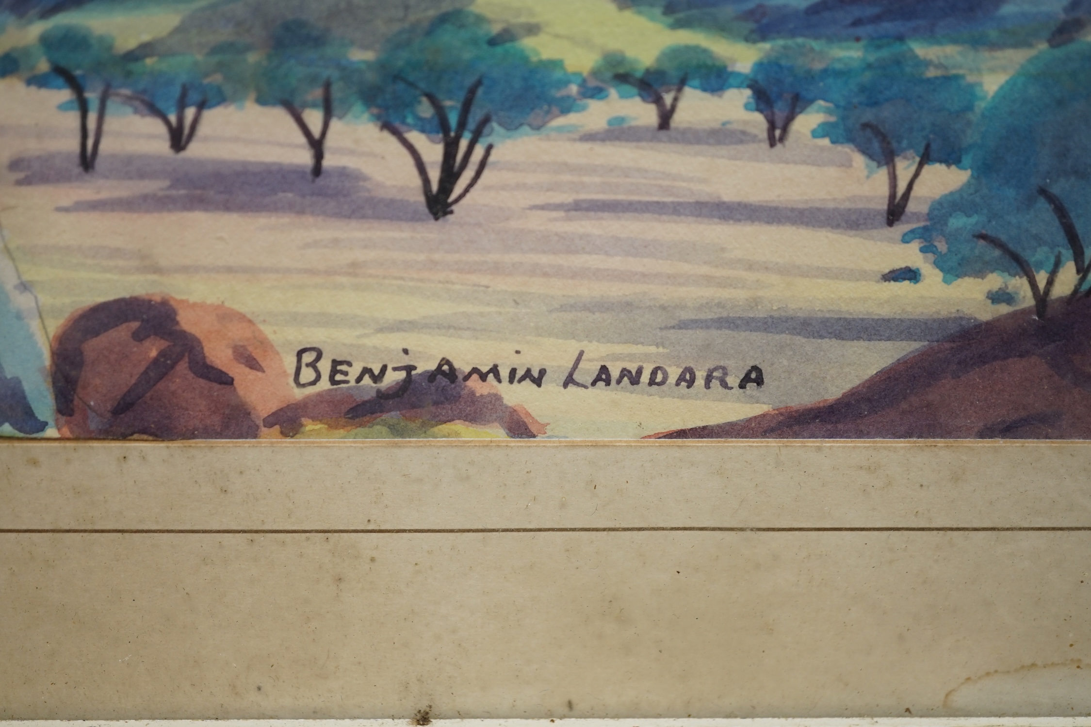 Benjamin Landara (Australian, 1921-1985), watercolour, Mountainous landscape, signed, 13.5 x 18cm. Condition - fair